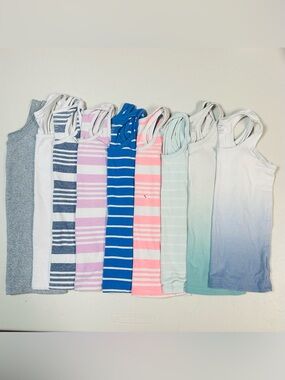 Bundle of 9 Girls Tank Top Lot - Striped & Ombre Pastel Tanks